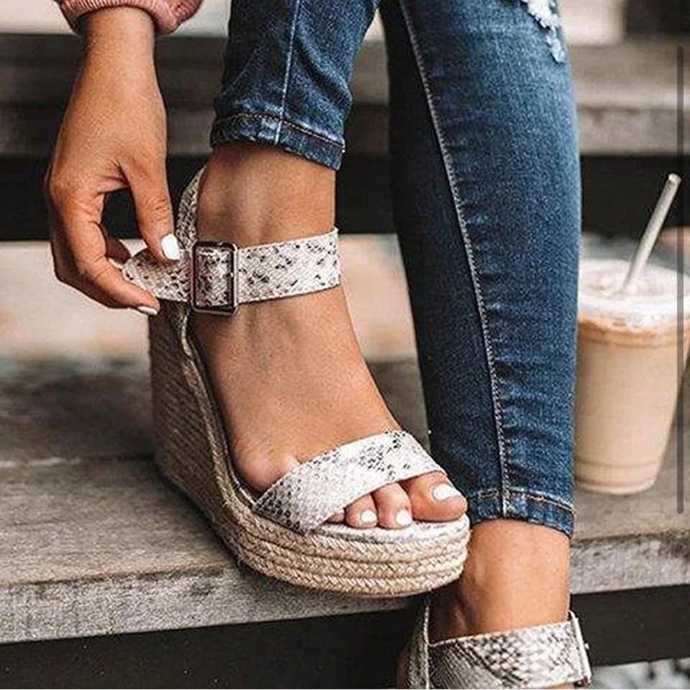 Wedge Sandals for Women Toe Espadrille Adjustable Ankle Buckle Strappy S…